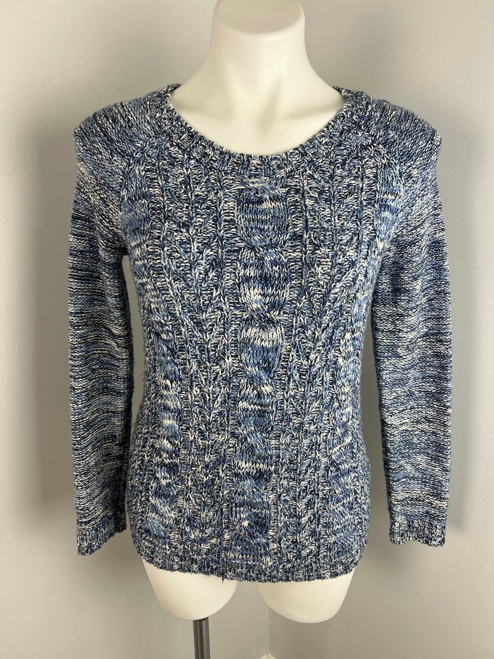 Sonoma Cotton Blend Pullover Cable Knit Sweater Blue White XS